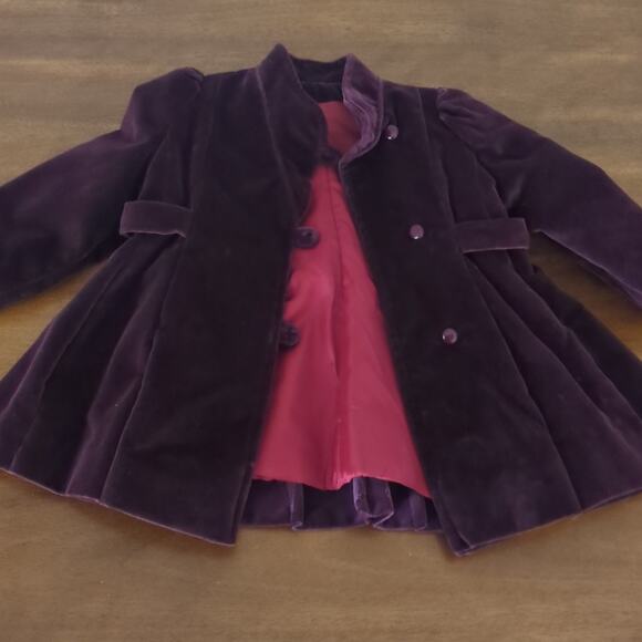 Rothschild vintage union made velvet plum color long sleeve girls coat size 2 GC - Picture 4 of 7